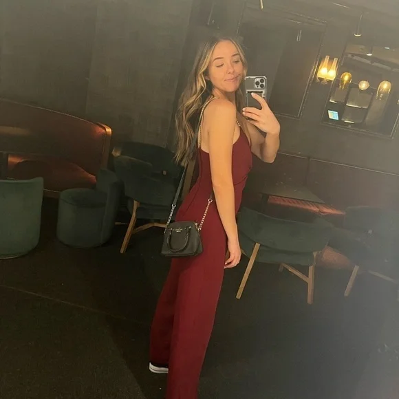 Zara Chain Strap Knotted Jumpsuit in Burgundy Size Medium - Picture 8 of 8